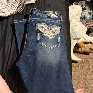 Grace in LA Dark Blue Boot Cut Jeans with Silver Embellishments